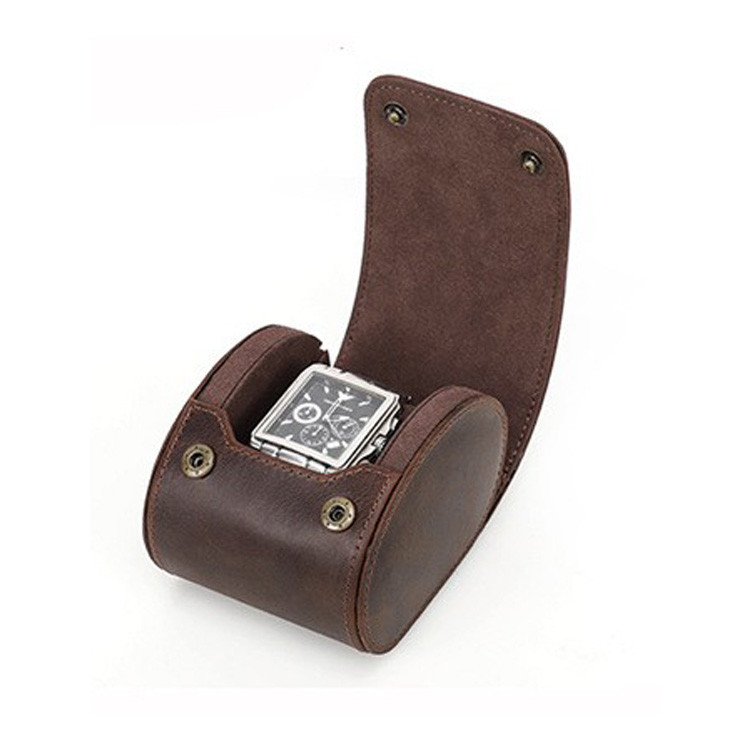 Vegan Real Leather Single Watch Winder Box Display Holder One Slot Watch Case Roll With Suede Interior