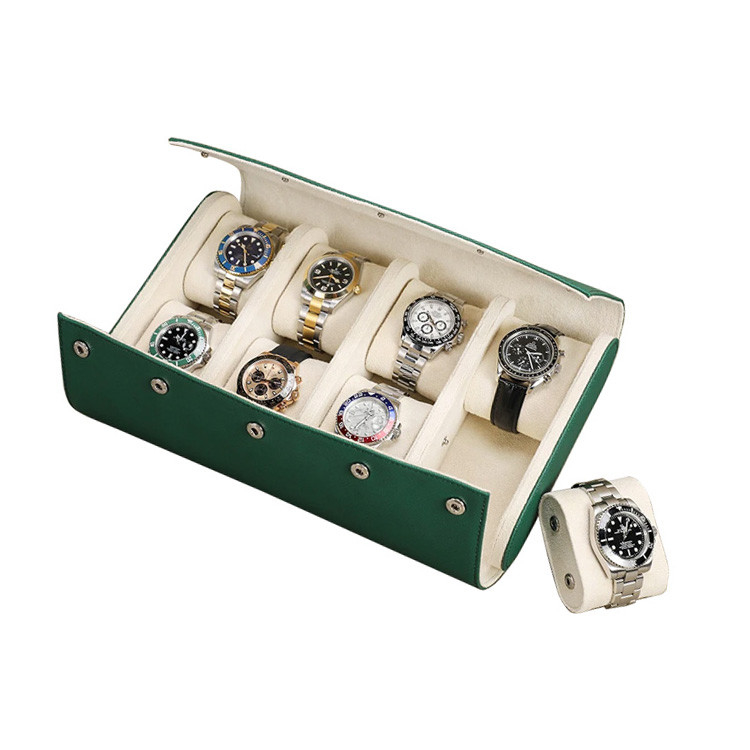 Custom Genuine Leather 8 Slots Watch Roll Travel Case Leather Watch Storage Organizer Box Case