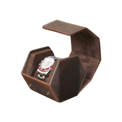 Custom Logo Genuine Leather Watch travel Box Organizer Hexagon Watch Roll For Wrist Watch