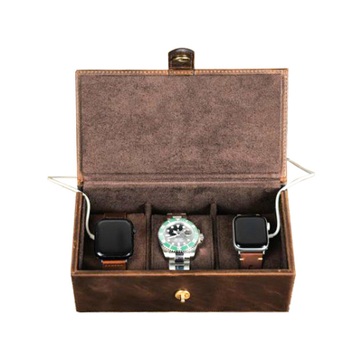 3 Slots Luxury Double Open Watch Box Case Cow Leather Watch Travel Case Storage Organizer Box